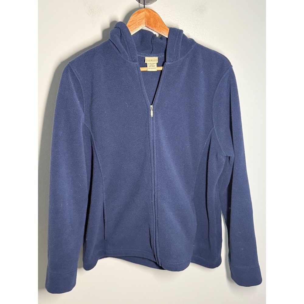 LL Bean Fitness Fleece Hoodie Womens XL Navy Blue Full Zip Jacket 259071